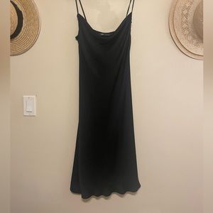 Zara black cowl neck silk midi slip dress